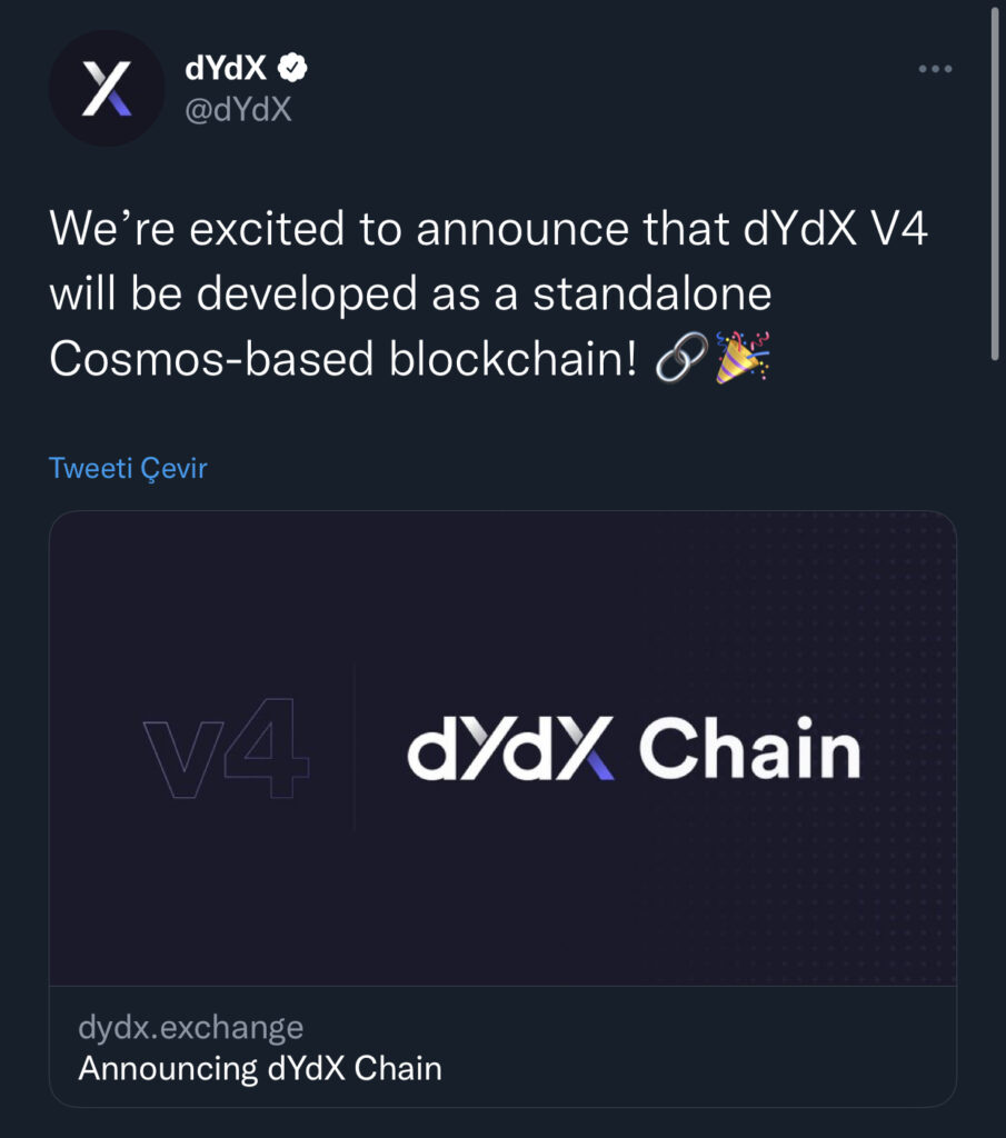 En büyük merkeziyetsiz borsalardan biri olan dYdX, cosmos ekosisteminde kendi blok zincirini geliştireceğini açıkladı.