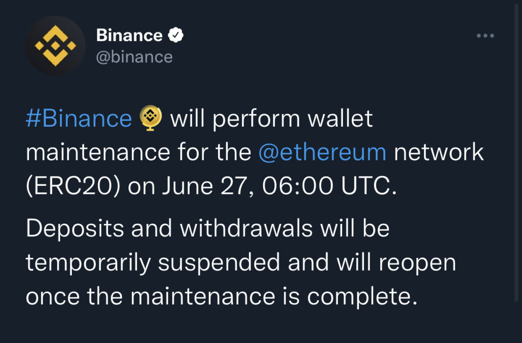 Kripto para borsası Binance, Ethereum cüzdanı için yaklaşan bir bakımın duyurusunu yaptı. 