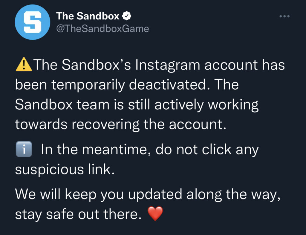 The Sandbox Instagram Hesabı Hack Sonrası Devre Dışı Bırakıldı