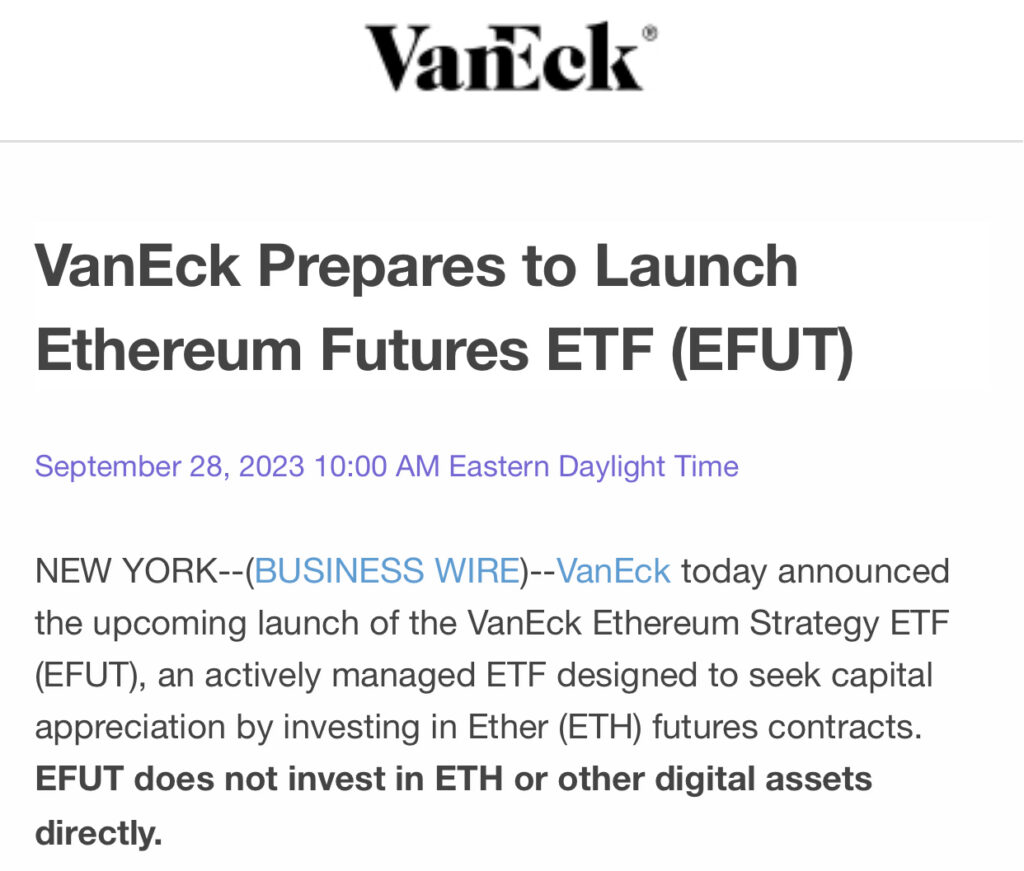VanEck, Ethereum Vadeli İşlemler ETF'sini Başlatıyor