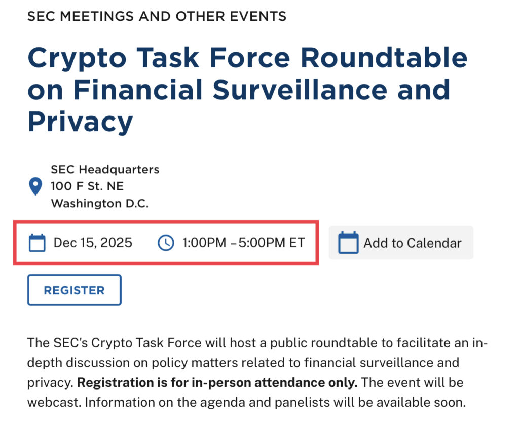 SEC, Kripto Gizliliğini Masaya Yatırıyor: 15 Aralık’ta Ne Olacak?