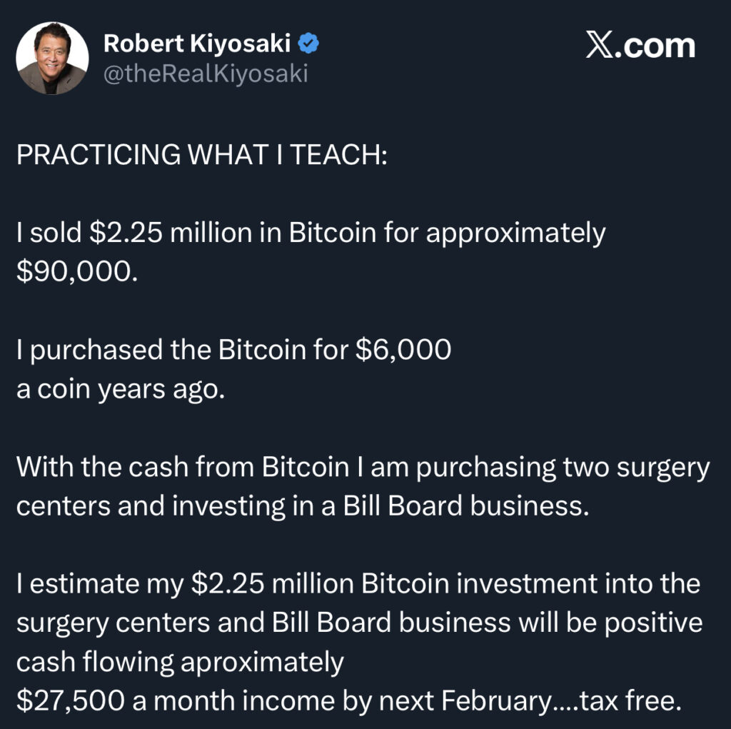 Robert Kiyosaki Bitcoin’lerini 90.000 Dolardan Sattı